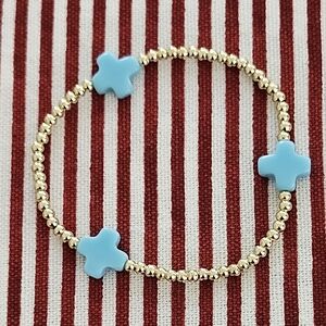 Blue Cross & Gold Bead Stretch Stackable Bracelet (Sold Individually)